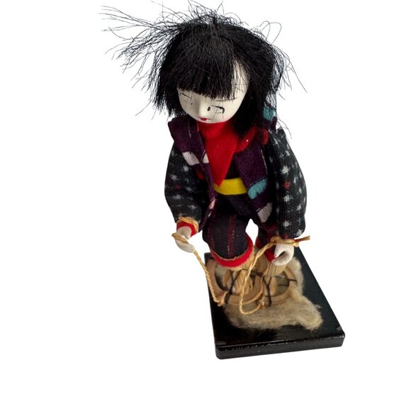 Vintage Japanese Kokeshi Folk Art Dolls Set Of 3 Handmade Traditional Costume 5" - Picture 6 of 8